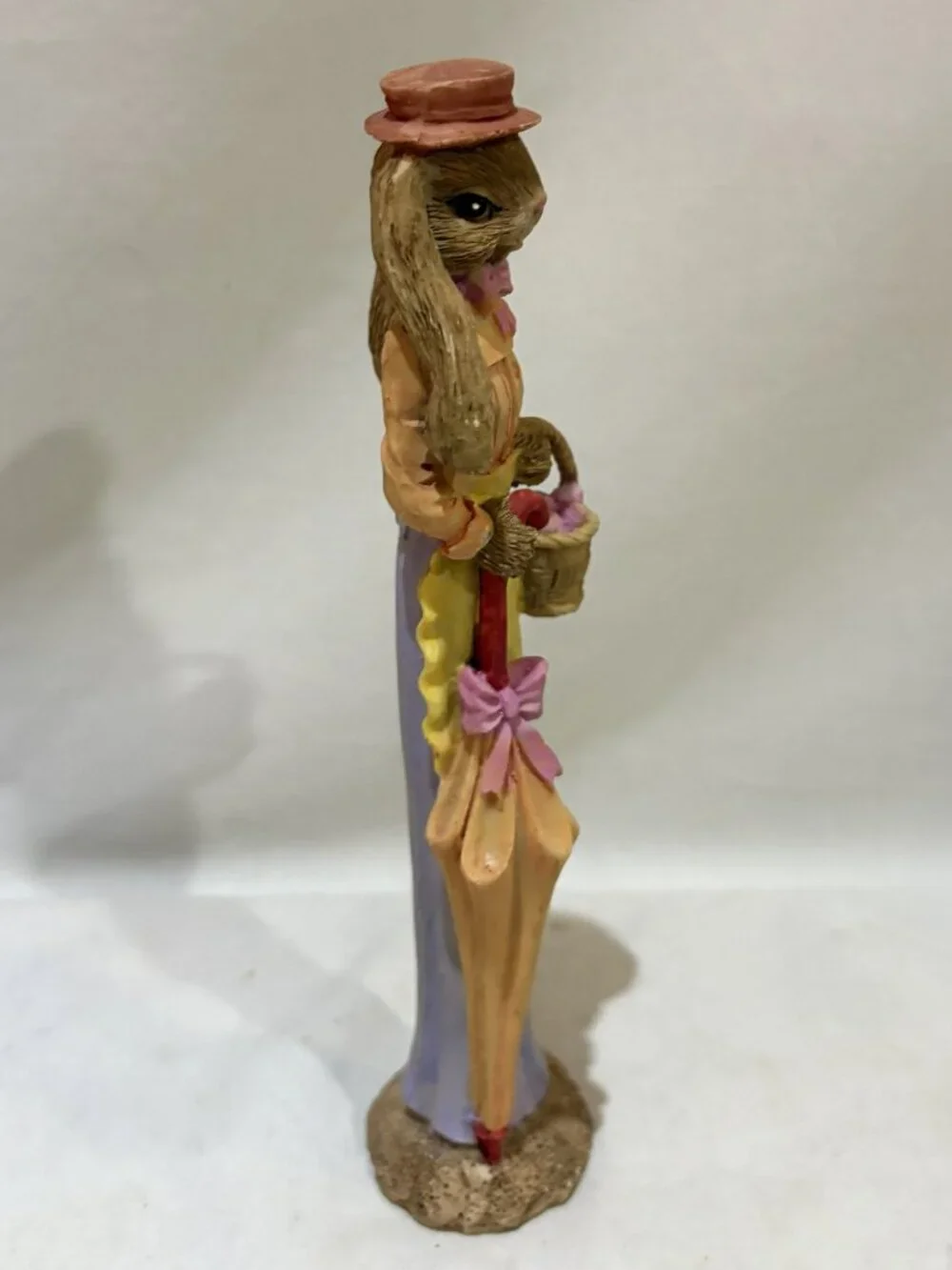 Mrs. Easter Bunny Rabbit with Parasol and Egg Basket Resin Easter Decor